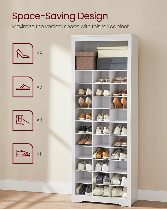 Alt view image 4 of 7 - Tall Shoe Storage Cabinet, 10Tier, Holds Up to 30 Pairs of Shoes
Vertical Wood Rack, 24.8 x 12.6 x 73.7 inch, for Entryway, Cloud White, HELAN Collection ULBS273T14