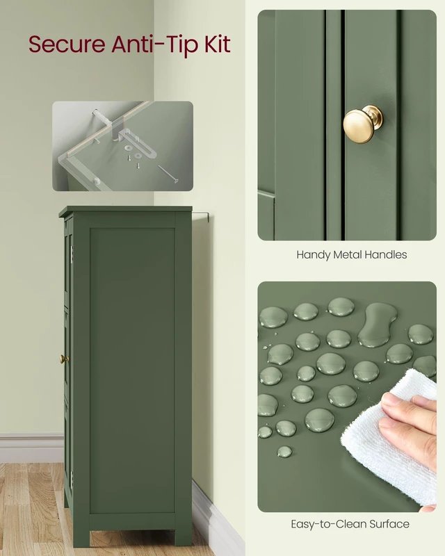 Alt view image 5 of 6 - Bathroom Floor Storage Cabinet, 3 Drawers, Forest Green
Bathroom Storage Unit, 3 Drawers, 23.6"L x 11.8"W x 31.9"H, SOFIE Collection
