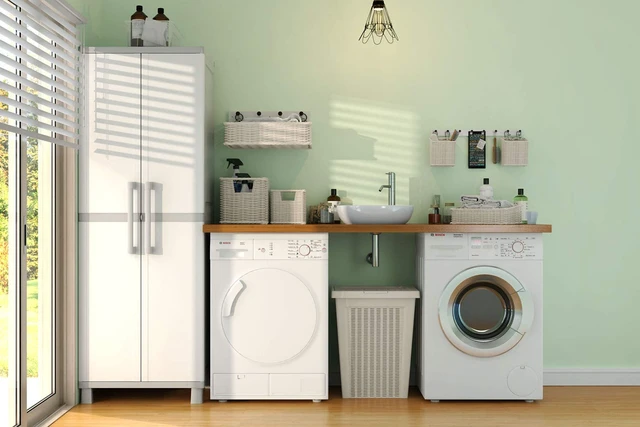 Alt view image 5 of 7 - Storage Cabinet with Doors and Shelves for Laundry Room, Garage, Bathroom Accessories, Closet and Home Organization, White & Grey