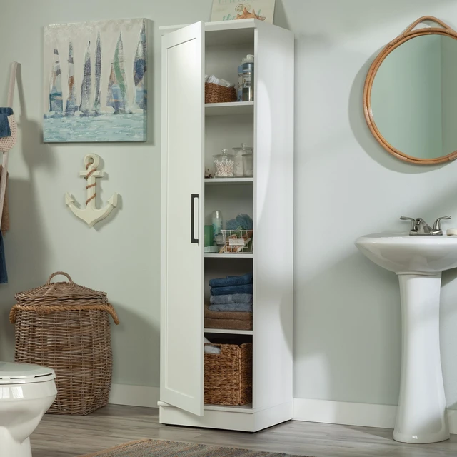 Alt view image 5 of 6 - HomePlus Pantry Storage Cabinet, Soft White
Single Door, Adjustable Shelves, Kitchen Storage Cabinet
