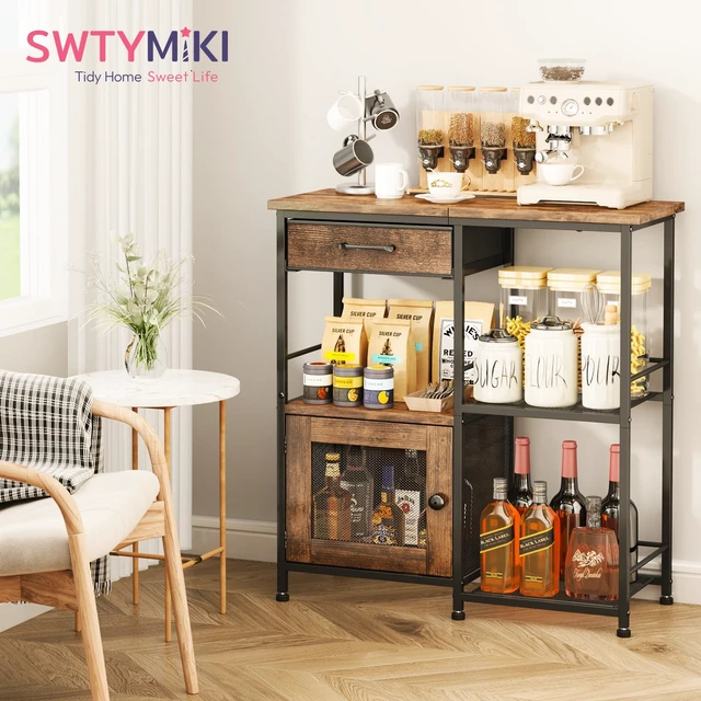 Alt view image 2 of 7 - Coffee Bar Cabinet for Home - Farmhouse Coffee Stand Station Multi-Purpose Buffet Sideboard Cabinet with Drawers - Kitchen Bar Table for Living Room, Corner, Small Space, Espresso