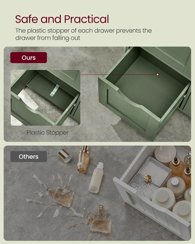 Alt view image 6 of 6 - Bathroom Floor Storage Cabinet, 3 Drawers, Forest Green
Bathroom Storage Unit, 3 Drawers, 23.6"L x 11.8"W x 31.9"H, SOFIE Collection
