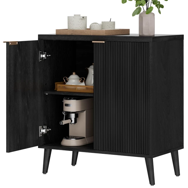 Alt view image 6 of 7 - Fluted Buffet Cabinet with Storage, Modern Sideboard Cabinet
Double Doors, Adjustable Shelf, Accent Buffet Table for Kitchen, Dining Room, Living Room, Entryway & Hallway, Black