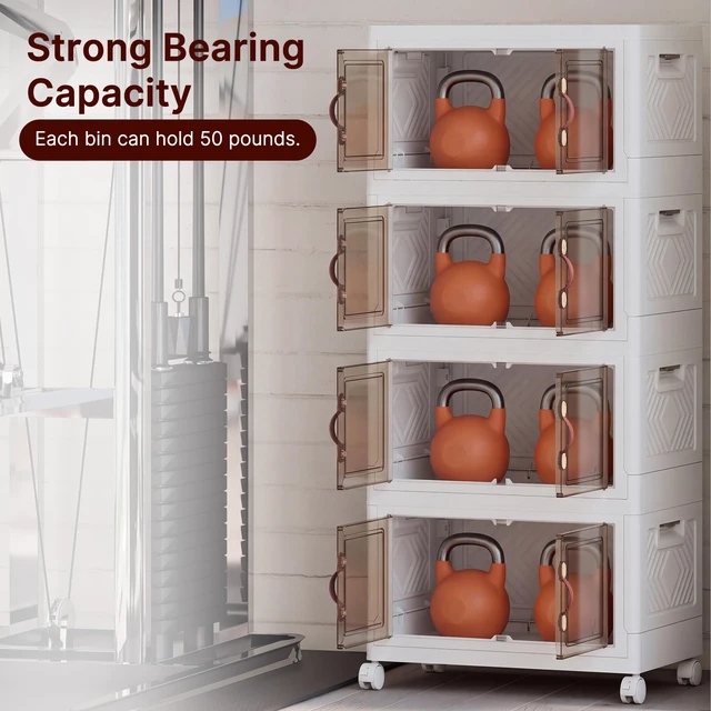 Alt view image 3 of 7 - Stackable Storage Bins with Lid, 208QT Plastic Cabinet with Wheels
Large Capacity, Magnetic Door, Stack Lock, Rolling Wheels, Foldable Design, Organizers and Storage for Bedroom Dorm Garage