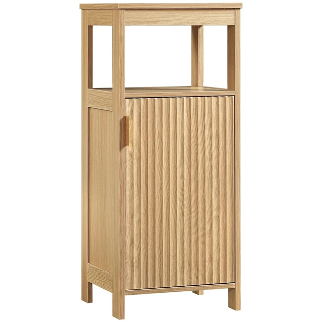 Alt view image 7 of 7 - Bathroom Cabinet, Freestanding Bathroom Storage Cabinet with Door and Shelves, Small Floor Storage Cabinet, Narrow Bathroom Table, Fluted Door, Gold Handle, for Bathroom, Living Room, Natural