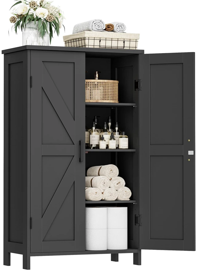 Main image of 43.3" H Farmhouse Bathroom Storage Cabinet with Adjustable Shelves
Freestanding Storage Cabinet with Barn Doors for Bathroom, Kitchen, Living Room, Dining Room & Entryway, Black