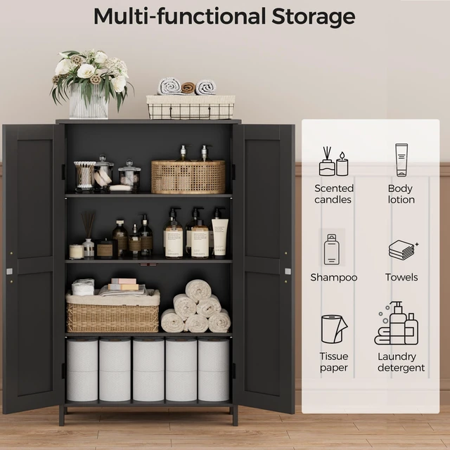 Alt view image 2 of 7 - 43.3" H Farmhouse Bathroom Storage Cabinet with Adjustable Shelves
Freestanding Storage Cabinet with Barn Doors for Bathroom, Kitchen, Living Room, Dining Room & Entryway, Black