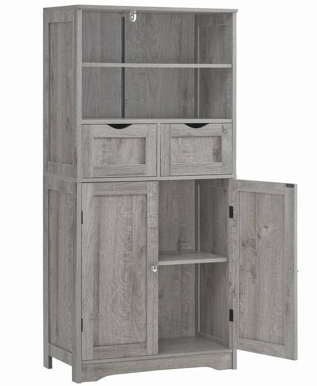 Main image of Storage Cabinet with 2 Drawers & Adjustable Shelf, Tall Bathroom Cabinet with Doors, Cupboard, Kitchen Cabinets for Living Room, Dining Room, Entryway, Grey
