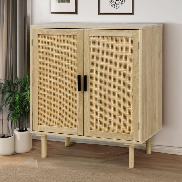 Alt view image 4 of 7 - Sideboard Buffet Cabinet, Kitchen Storage Sideboard with Rattan Decorated Doors, Liquor Coffee Buffet, Dining Room, Hallway, Console Table, Accent