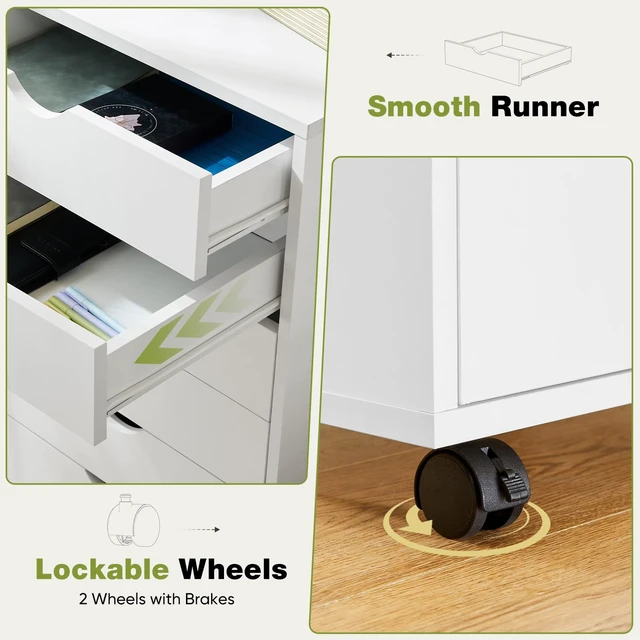 Alt view image 3 of 7 - 7 Drawer Rolling Storage Cabinet with Wheels, Wood Organizer
Fits Under Desk Dresser Chest for Home Office, Bedroom, Small Place, Living Room White