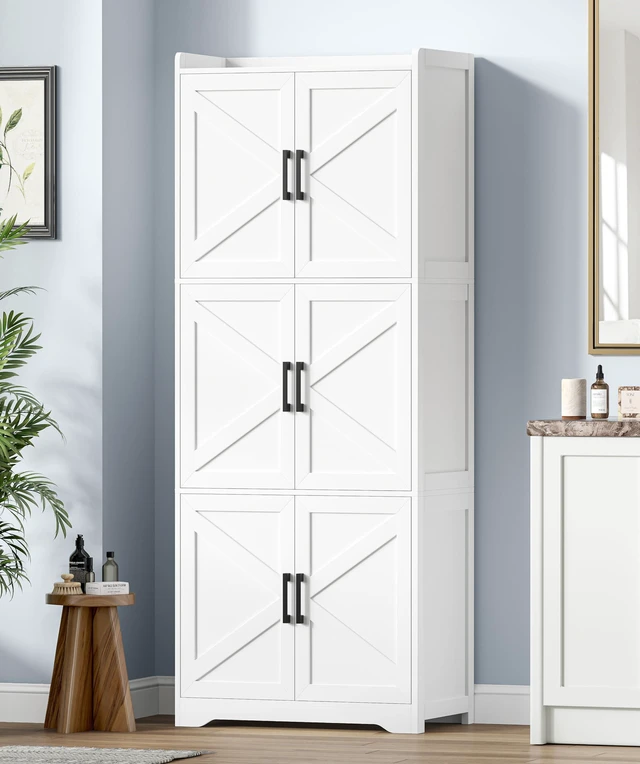 Main image of 60.2''H Tall Bathroom Storage Cabinet with 6 Door, Pantry Cabinet
Farmhouse Floor Bathroom Cabinet, Linen Storage Cabinet with Adjustable Shelves, Kitchen Cabinet for Laundry Room, White