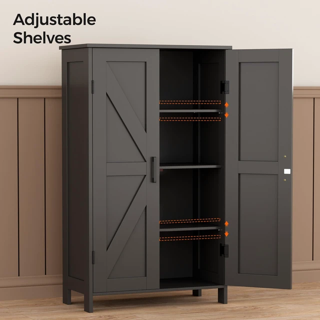 Alt view image 3 of 7 - 43.3" H Farmhouse Bathroom Storage Cabinet with Adjustable Shelves
Freestanding Storage Cabinet with Barn Doors for Bathroom, Kitchen, Living Room, Dining Room & Entryway, Black