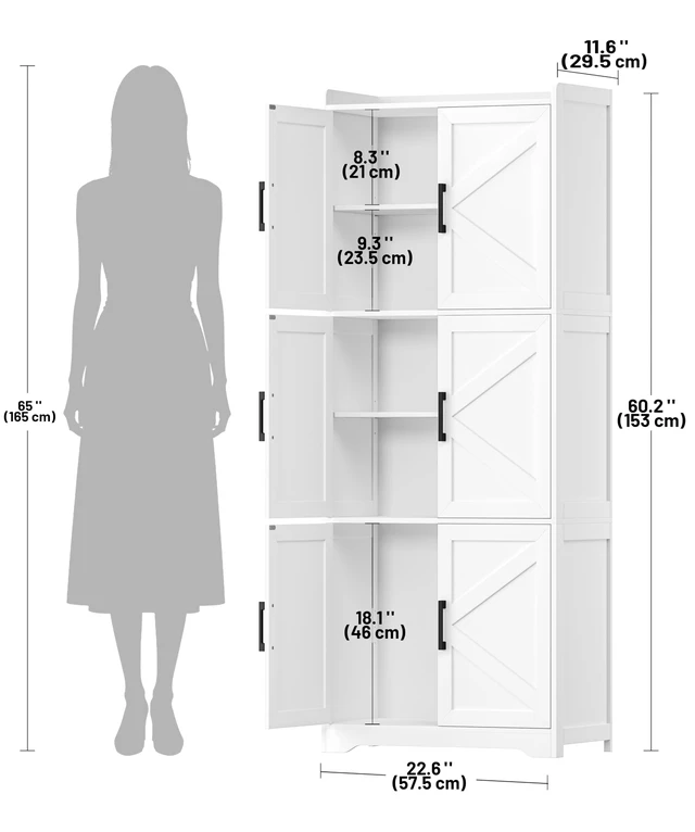 Alt view image 2 of 7 - 60.2''H Tall Bathroom Storage Cabinet with 6 Door, Pantry Cabinet
Farmhouse Floor Bathroom Cabinet, Linen Storage Cabinet with Adjustable Shelves, Kitchen Cabinet for Laundry Room, White