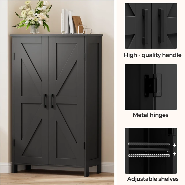 Alt view image 4 of 7 - 43.3" H Farmhouse Bathroom Storage Cabinet with Adjustable Shelves
Freestanding Storage Cabinet with Barn Doors for Bathroom, Kitchen, Living Room, Dining Room & Entryway, Black