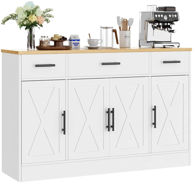 Main image of 53.4" Buffet Cabinet, Kitchen Storage Sideboard, White
Wood Farmhouse Buffet Sideboard with with 3 Drawers 4 Doors,Adjustable Shelf for Kitchen Living Room