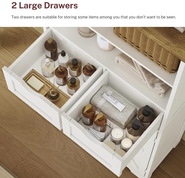 Alt view image 5 of 7 - Storage Cabinet with Doors & 2 Drawers, Kitchen Cabinet with Adjustable Shelf, Pantry Cabinets, Bathroom Cabinets, for Living Room, Entryway, Home Office, White