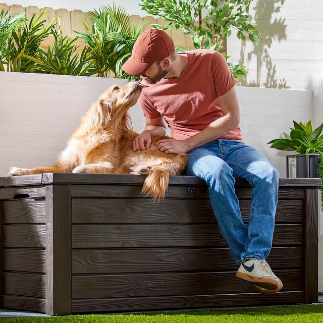 Alt view image 2 of 7 - 150 Gal Outdoor Storage Box for Patio and Pool Accessories
Brown, Resin, Large, Waterproof, Lockable, Easy Lift Pistons, Easy Assembly, Organization, Patio Cushions Storage