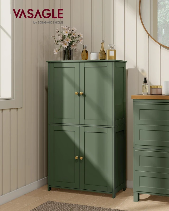 Alt view image 2 of 6 - Floor Storage Cabinet, 2 Adjustable Shelves, 4 Doors,42.7" H
Freestanding Organizer Unit, Kitchen, Bathroom, Living Room, Forest Green, SIREN Collection UBBC553CH01