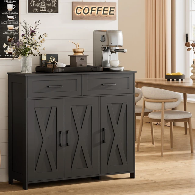 Main image of Coffee Bar Storage Cabinet with Drawers, Kitchen Buffet Cabinet
Sideboard Cabinet with Doors, Farmhouse Buffet Cabinet, Adjustable Shelves, for Kitchen / Dining / Living Room, Black