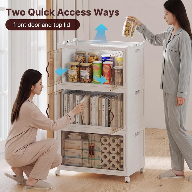 Alt view image 6 of 7 - Stackable Storage Bins with Lid, 208QT Plastic Cabinet with Wheels
Large Capacity, Magnetic Door, Stack Lock, Rolling Wheels, Foldable Design, Organizers and Storage for Bedroom Dorm Garage