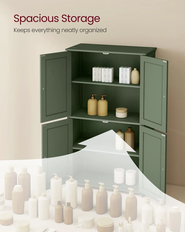 Alt view image 3 of 6 - Floor Storage Cabinet, 2 Adjustable Shelves, 4 Doors,42.7" H
Freestanding Organizer Unit, Kitchen, Bathroom, Living Room, Forest Green, SIREN Collection UBBC553CH01