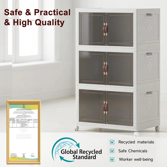 Alt view image 7 of 7 - Stackable Storage Bins with Lid, 208QT Plastic Cabinet with Wheels
Large Capacity, Magnetic Door, Stack Lock, Rolling Wheels, Foldable Design, Organizers and Storage for Bedroom Dorm Garage