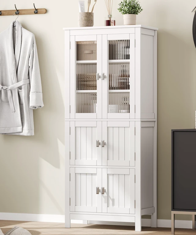 Alt view image 3 of 7 - 53.1" Tall Bathroom Cabinet 6 Doors Linen Floor Storage Cabinet
Bathroom Floor Cabinet with Adjustable Shelf, Pantry Cabinet for Living Room, Kitchen, Entryway, White