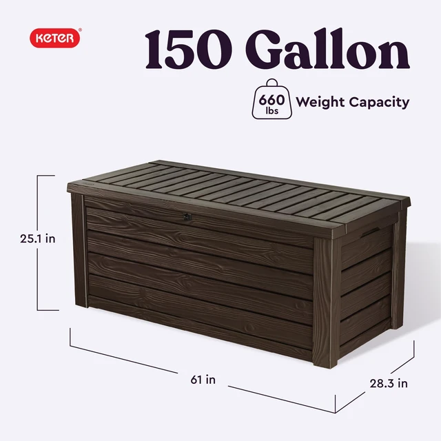 Alt view image 3 of 7 - 150 Gal Outdoor Storage Box for Patio and Pool Accessories
Brown, Resin, Large, Waterproof, Lockable, Easy Lift Pistons, Easy Assembly, Organization, Patio Cushions Storage