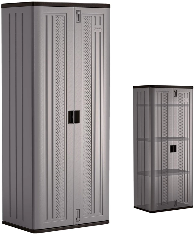 Main image of Tall Storage Cabinet for Garage Organization - 72" Freestanding Utility Closet with Shelving for Garden Supplies, Paint Cans & Outdoor Tools, Multi-Wall Resin Construction, Platinum