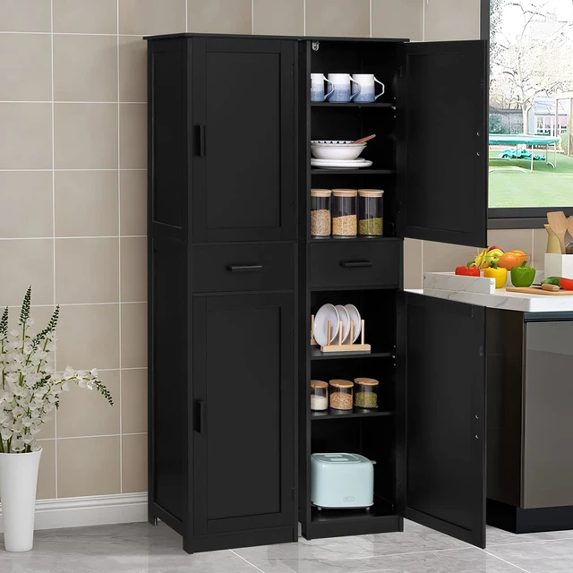 Alt view image 3 of 7 - 67'' Tall Storage Cabinet with 4 Shelves & 2 Doors, Bathroom Cabinet with 1 Drawer, Narrow Storage Cabinets for Bathroom, Living Room, Home Office, Black