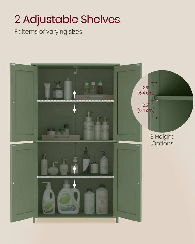 Alt view image 4 of 6 - Floor Storage Cabinet, 2 Adjustable Shelves, 4 Doors,42.7" H
Freestanding Organizer Unit, Kitchen, Bathroom, Living Room, Forest Green, SIREN Collection UBBC553CH01