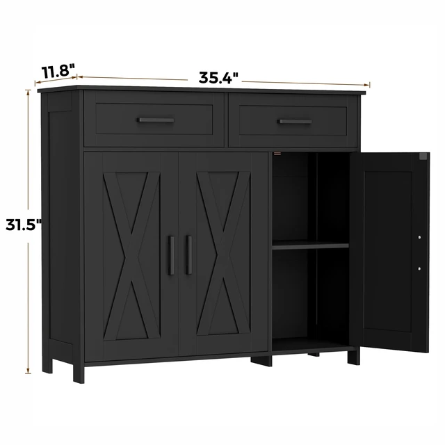 Alt view image 3 of 7 - Coffee Bar Storage Cabinet with Drawers, Kitchen Buffet Cabinet
Sideboard Cabinet with Doors, Farmhouse Buffet Cabinet, Adjustable Shelves, for Kitchen / Dining / Living Room, Black