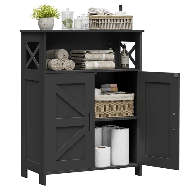 Main image of Farmhouse Bathroom Storage Cabinet with Doors, Small Floor Cabinet
Toilet Paper Cabinet with Adjustable Shelf, Freestanding Storage Cabinet for Kitchen/Laundry/Living Room, 24"W, Black