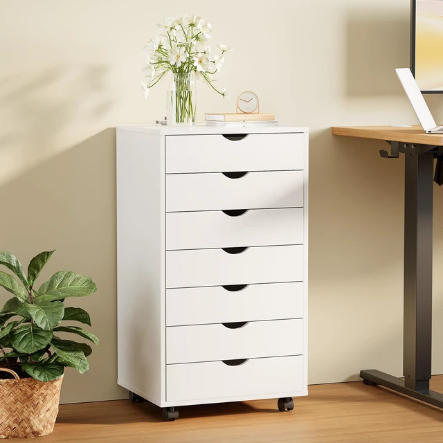 Alt view image 7 of 7 - 7 Drawer Rolling Storage Cabinet with Wheels, Wood Organizer
Fits Under Desk Dresser Chest for Home Office, Bedroom, Small Place, Living Room White