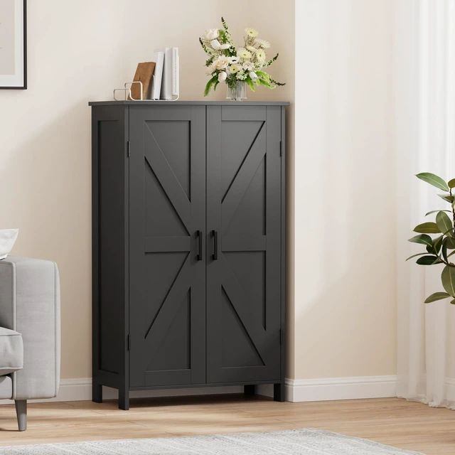 Alt view image 6 of 7 - 43.3" H Farmhouse Bathroom Storage Cabinet with Adjustable Shelves
Freestanding Storage Cabinet with Barn Doors for Bathroom, Kitchen, Living Room, Dining Room & Entryway, Black