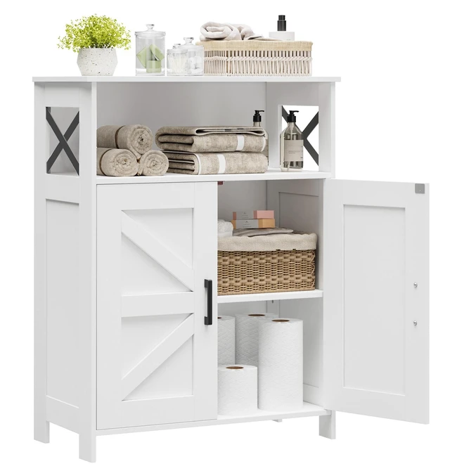 Main image of Farmhouse Bathroom Storage Cabinet with Doors, Small Floor Cabinet
Toilet Paper Cabinet with Adjustable Shelf, Freestanding Storage Cabinet for Kitchen/Laundry/Living Room, 24"W, White