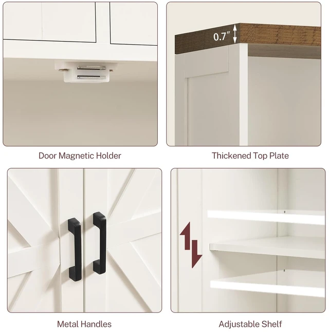 Alt view image 7 of 7 - Storage Cabinet with Doors & 2 Drawers, Kitchen Cabinet with Adjustable Shelf, Pantry Cabinets, Bathroom Cabinets, for Living Room, Entryway, Home Office, White