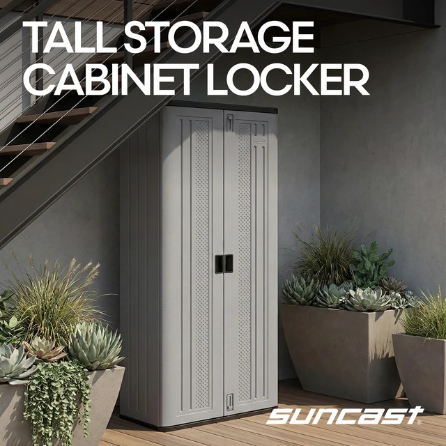 Alt view image 3 of 7 - Tall Storage Cabinet for Garage Organization - 72" Freestanding Utility Closet with Shelving for Garden Supplies, Paint Cans & Outdoor Tools, Multi-Wall Resin Construction, Platinum