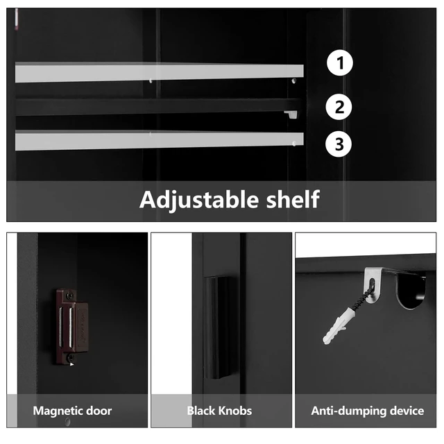Alt view image 5 of 7 - 67'' Tall Storage Cabinet with 4 Shelves & 2 Doors, Bathroom Cabinet with 1 Drawer, Narrow Storage Cabinets for Bathroom, Living Room, Home Office, Black