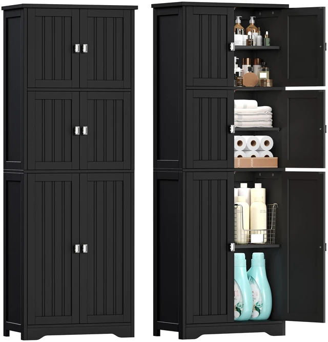 Main image of Bathroom Storage Cabinet, 63" H Linen Floor Cabinet
Pantry Storage Cabinet with 6 Doors and Adjustable Shelves, for Bathroom, Living Room, Laundry Room, Kitchen, Black