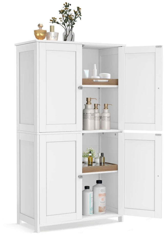 Main image of Floor Storage Cabinet, 2 Adjustable Shelves, 4 Doors,42.7" H
Freestanding Organizer Unit, Kitchen, Bathroom, Living Room, Cloud White, SIREN Collection UBBC553WH01
