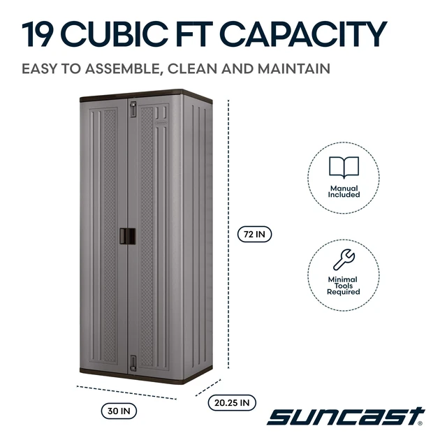 Alt view image 4 of 7 - Tall Storage Cabinet for Garage Organization - 72" Freestanding Utility Closet with Shelving for Garden Supplies, Paint Cans & Outdoor Tools, Multi-Wall Resin Construction, Platinum