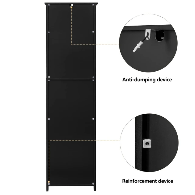 Alt view image 7 of 7 - 67'' Tall Storage Cabinet with 4 Shelves & 2 Doors, Bathroom Cabinet with 1 Drawer, Narrow Storage Cabinets for Bathroom, Living Room, Home Office, Black