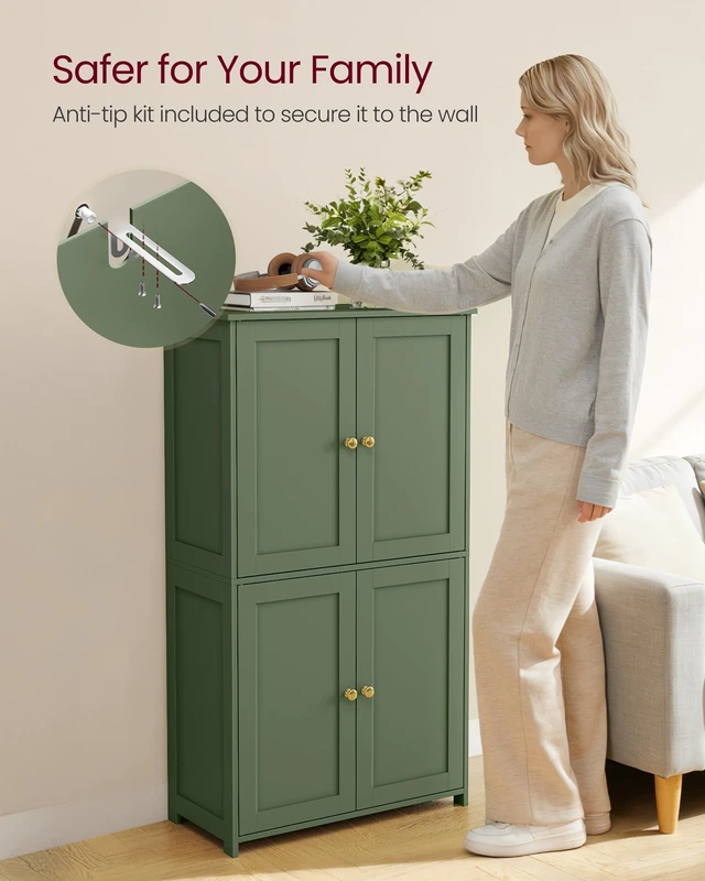 Alt view image 6 of 6 - Floor Storage Cabinet, 2 Adjustable Shelves, 4 Doors,42.7" H
Freestanding Organizer Unit, Kitchen, Bathroom, Living Room, Forest Green, SIREN Collection UBBC553CH01