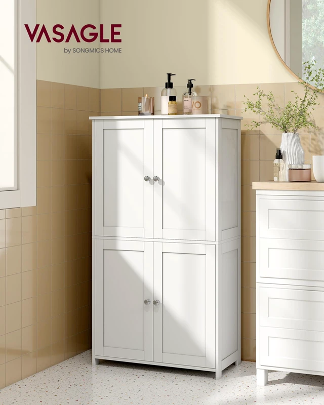 Alt view image 2 of 7 - Floor Storage Cabinet, 2 Adjustable Shelves, 4 Doors,42.7" H
Freestanding Organizer Unit, Kitchen, Bathroom, Living Room, Cloud White, SIREN Collection UBBC553WH01