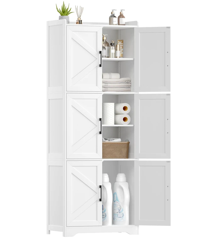 Alt view image 7 of 7 - 60.2''H Tall Bathroom Storage Cabinet with 6 Door, Pantry Cabinet
Farmhouse Floor Bathroom Cabinet, Linen Storage Cabinet with Adjustable Shelves, Kitchen Cabinet for Laundry Room, White