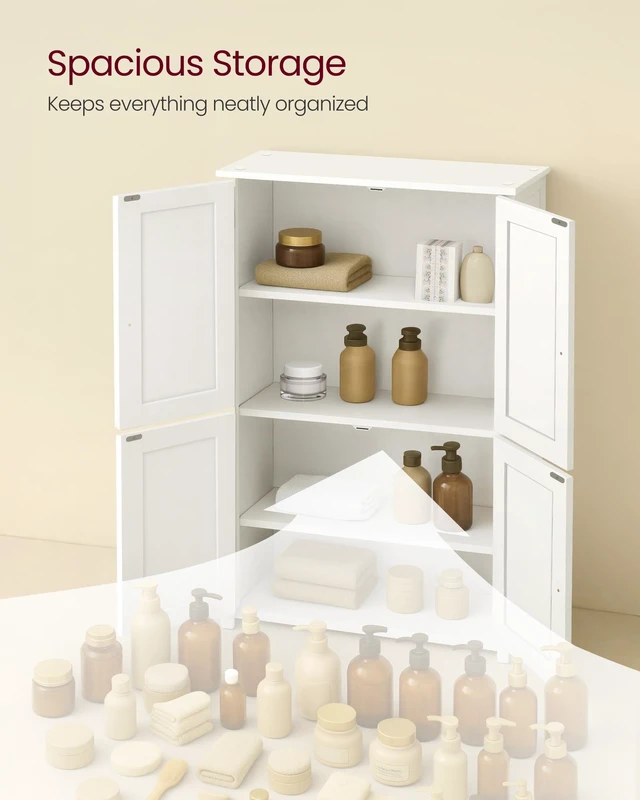 Alt view image 3 of 7 - Floor Storage Cabinet, 2 Adjustable Shelves, 4 Doors,42.7" H
Freestanding Organizer Unit, Kitchen, Bathroom, Living Room, Cloud White, SIREN Collection UBBC553WH01