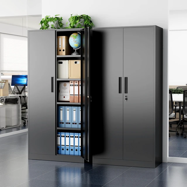 Alt view image 2 of 7 - Metal Cabinet, 72" Black Locking Metal Storage Cabinet with 2 Doors and 4 Adjustable Shelves, Lockable Garage Storage Cabinets for Home Office, Garage, Kitchen, Living Room
