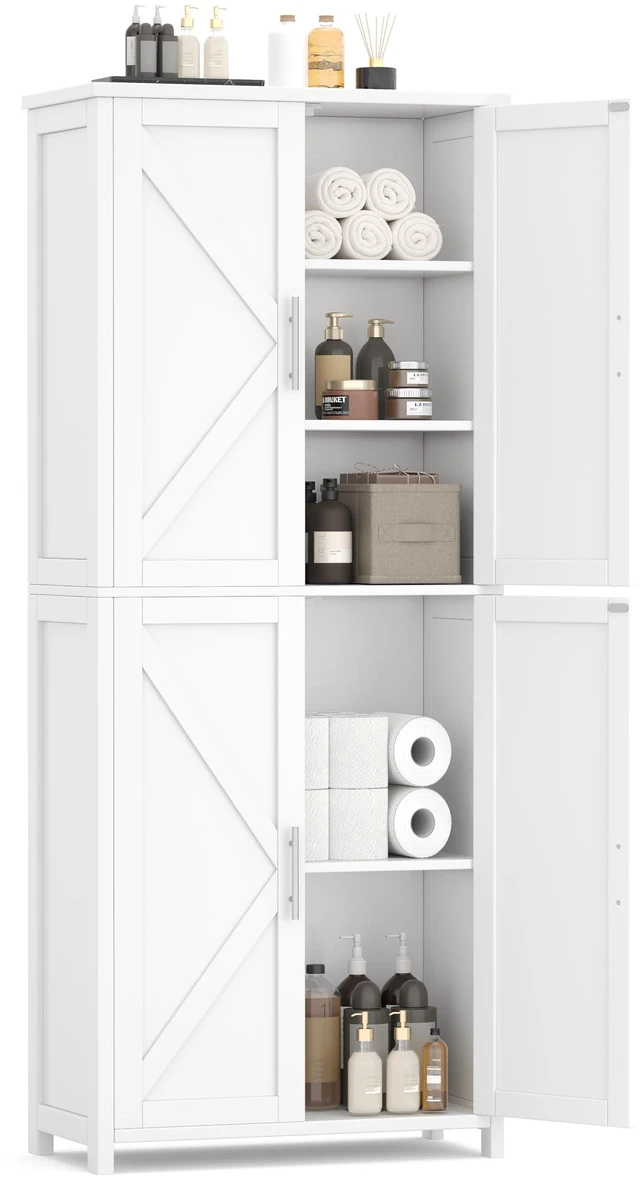 Main image of 63''H Tall Farmhouse Bathroom Storage Cabinet with 4 Doors White
Floor Storage Cabinet with Barn Doors, Adjustable Shelf, Pantry Cabinet for Kitchen, Laundry Room, Living Room, Entryway