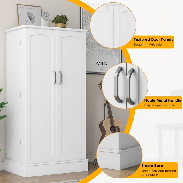 Alt view image 3 of 7 - 47 Pantry Cabinet, Kitchen Pantry Storage Cabinet with Doors and Adjustable Shelves,Freestanding Buffet Cupboards Sideboard for Living Room and Dinning Room (White)